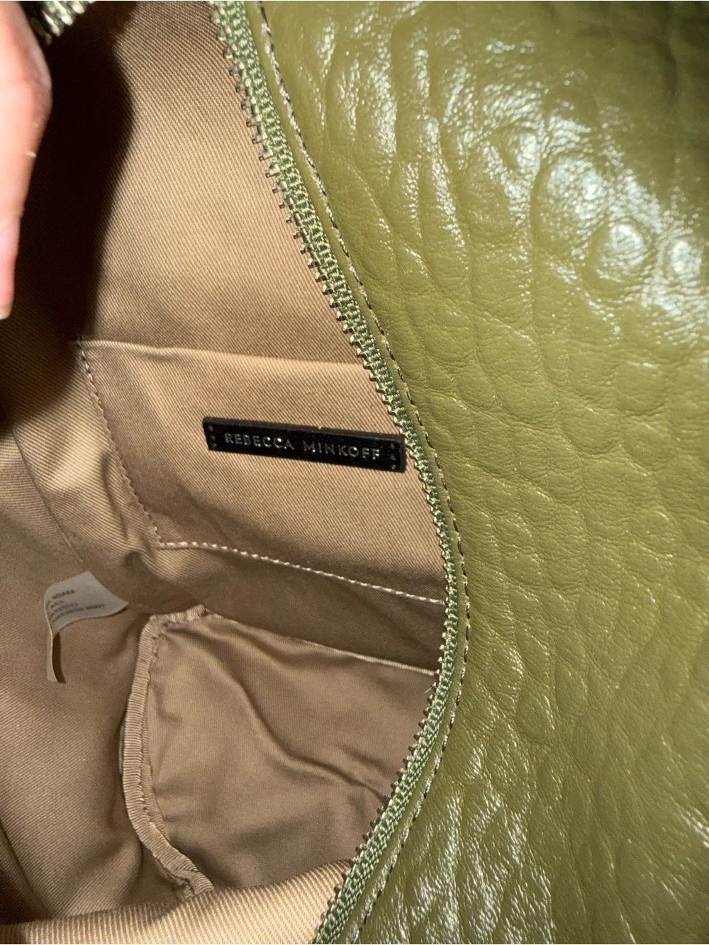 rebecca minkoff mini olive green julian pebbled leather backpack